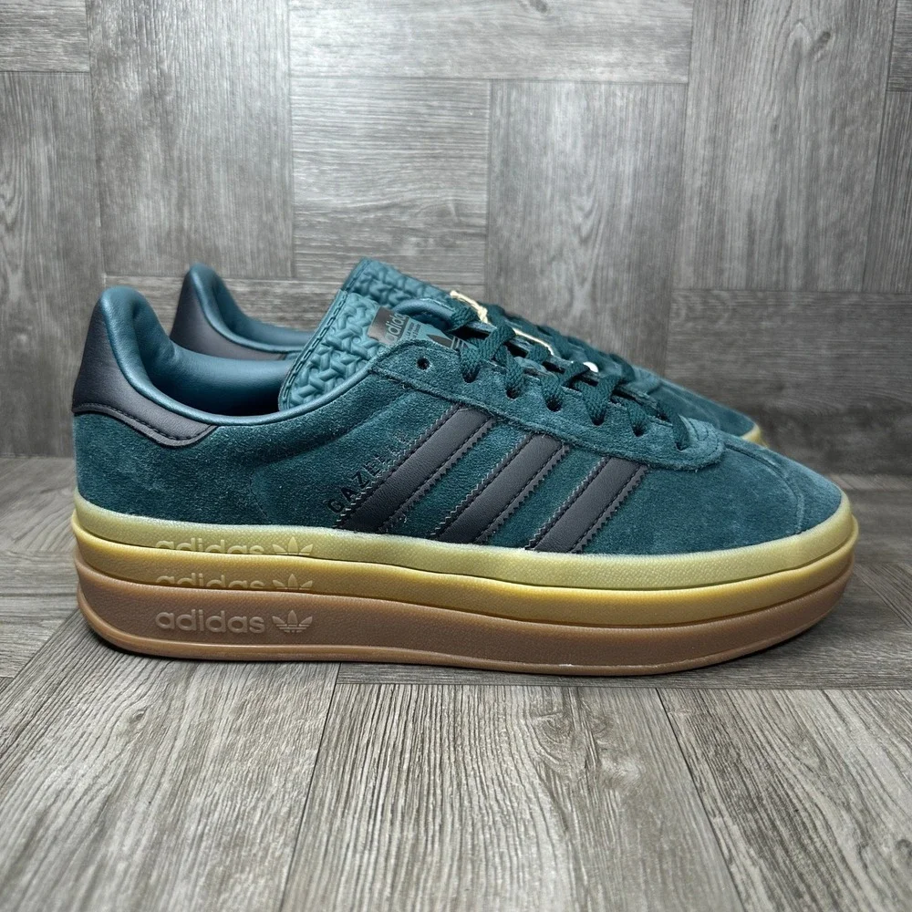 Adidas Gazelle Bold Women 9 Green Suede Platform Gum Sole NEW JQ3583